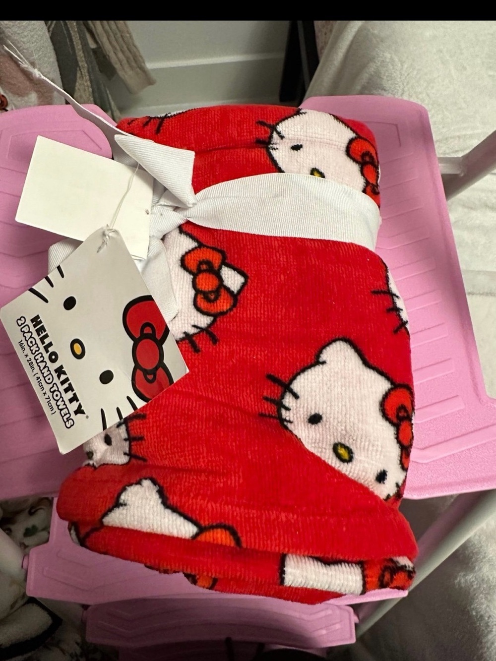 Hello Kitty Red and White Plush Hand Towel